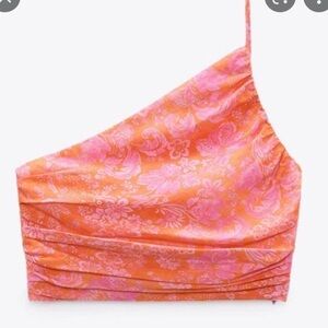 ZARA FLORAL ONE-SHOULDER TOP